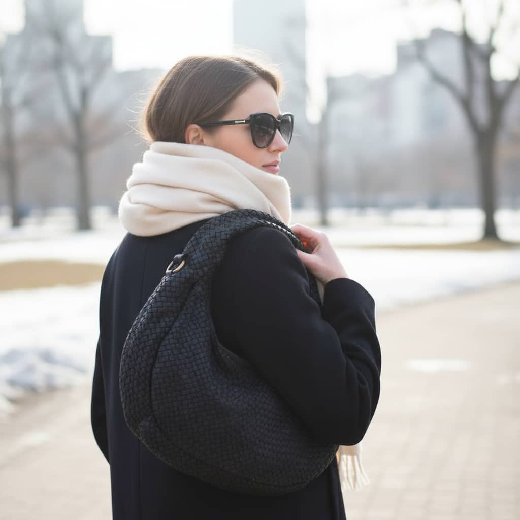 Elegantní černá pletená kabelka